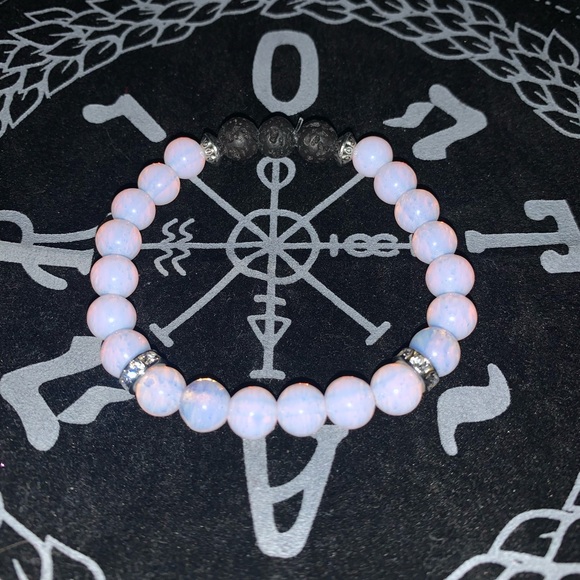 New✋🏼made AAAAA Pink Opal Natural 💎Stone Stretch Bracelet w Zircon Rondell’s - Picture 2 of 14